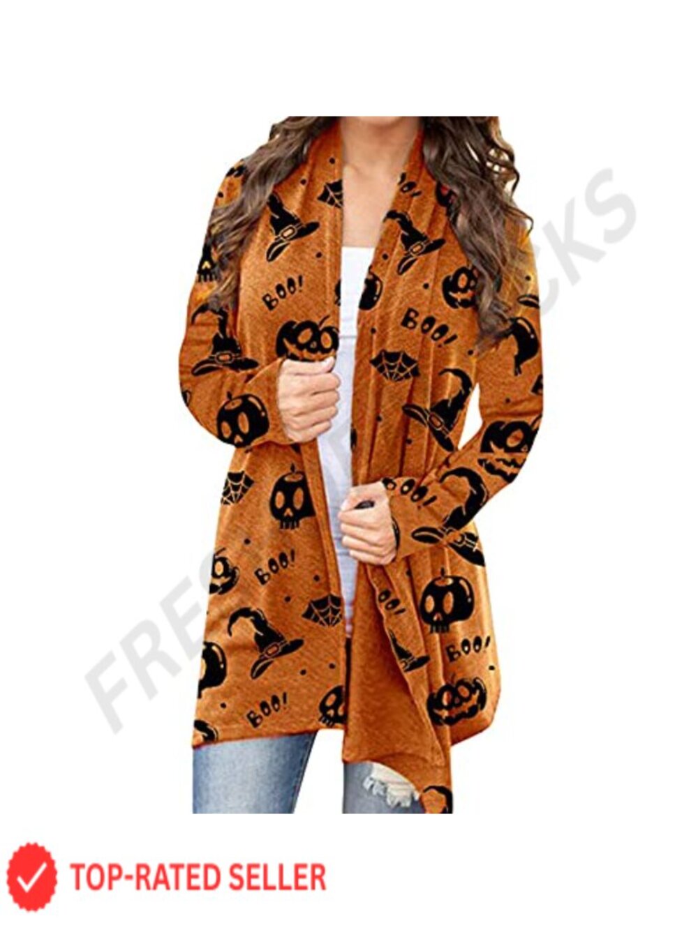 Halloween Pumpkin Cat Knit Cardigan Long Sleeve Open Front Sweater Top